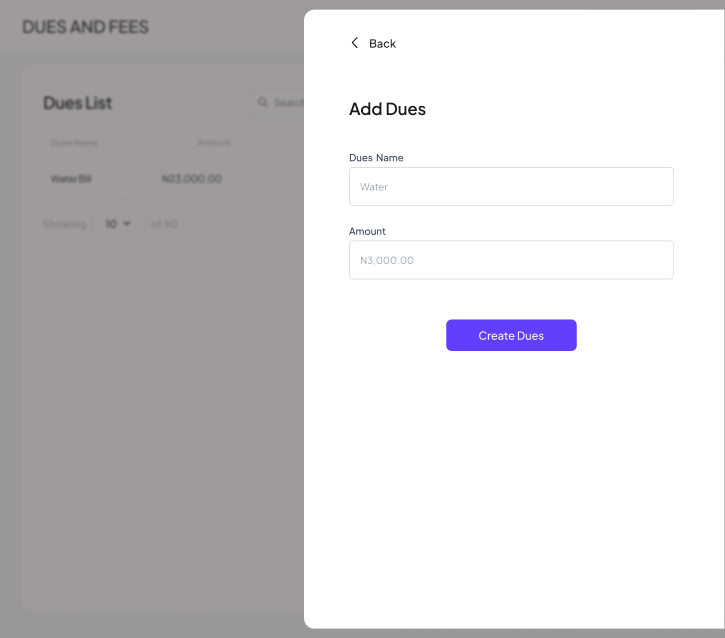 Estate Dues Management Interface